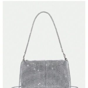 Sac seau léger, style casual avec décor de strass, design à cordon coulissant. Sac transparent avec perles fausses. Sac de soirée, de dîner glamour, élégant, raffiné, luxe discret avec strass. Parfait pour les fêtes, les dîners, les mariages, les tenues de fête de Noël pour les filles, les femmes, les mariées