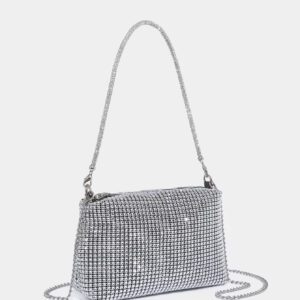 Sac seau léger, style casual avec décor de strass, design à cordon coulissant. Sac transparent avec perles fausses. Sac de soirée, de dîner glamour, élégant, raffiné, luxe discret avec strass. Parfait pour les fêtes, les dîners, les mariages, les tenues de fête de Noël pour les filles, les femmes, les mariées