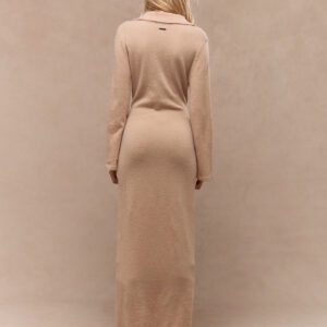 MISSGUIDED Robe longue en tricot avec encolure plongeante, col et manches évasées longues