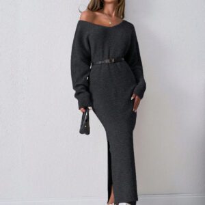 SHEIN Tall Robe pull midi moulante à ourlet asymétrique à l'épaule