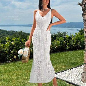 Robe pull en tricot pour femme, robe à motifs ajourés, élégante pour les vacances