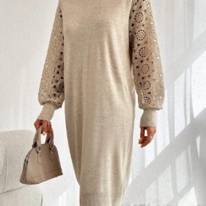 SHEIN Robe à broderie macramé avec manches, bohème élégante décontractée