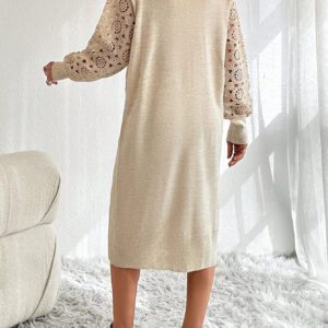 SHEIN Robe à broderie macramé avec manches, bohème élégante décontractée