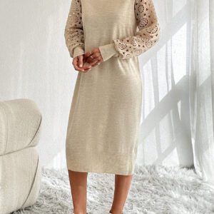 SHEIN Robe à broderie macramé avec manches, bohème élégante décontractée