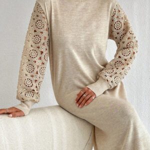 SHEIN Robe à broderie macramé avec manches, bohème élégante décontractée