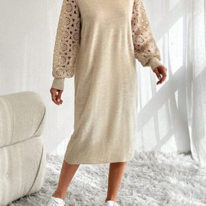 SHEIN Robe à broderie macramé avec manches, bohème élégante décontractée