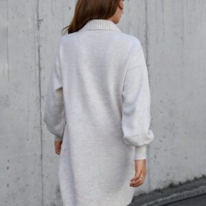 SHEIN Robe pull femme à manches lanternes, col montant, épaules tombantes, couleur unie
