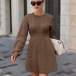 SHEIN Robe pull ample à col rond, épaules tombantes, taille lâche, en tricot torsadé unicolore pour femme