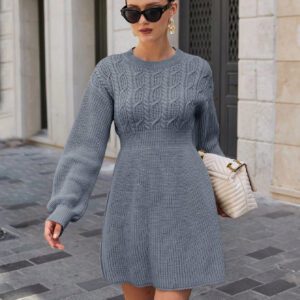SHEIN Robe pull ample à col rond, épaules tombantes, taille lâche, en tricot torsadé unicolore pour femme