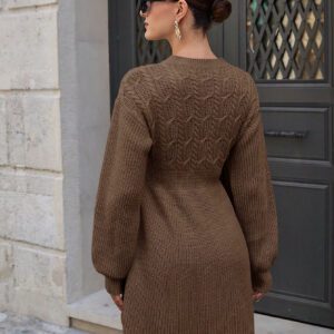SHEIN Robe pull ample à col rond, épaules tombantes, taille lâche, en tricot torsadé unicolore pour femme