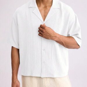 Forever 21 Chemise seersucker oversize et écourtée pour hommes, en vert