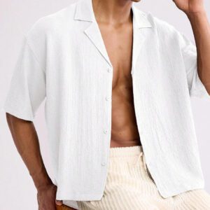 Forever 21 Chemise seersucker oversize et écourtée pour hommes, en vert