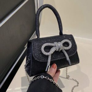 HELLO WEEKEND 1 pièce Mini sac pochette scintillant avec décoration nœud, portable et tendance pour les soirées des dames, cadeau parfait pour la Saint-Valentin, s'assortissant parfaitement avec la tenue du Nouvel An, meilleur choix de cadeau de Saint-Valentin