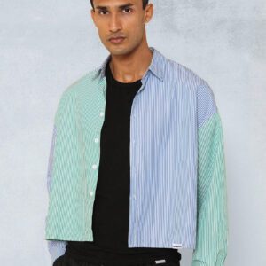 SUMWON Chemise à manches longues rayée avec bloc de couleur, recoupée