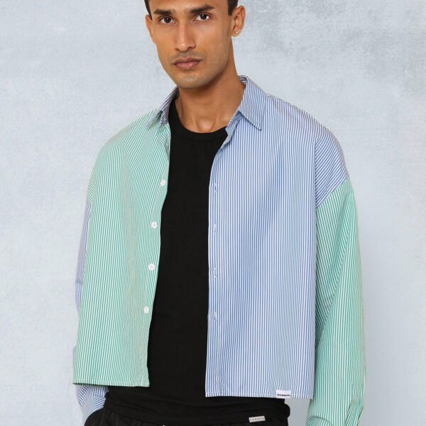 SUMWON Chemise à manches longues rayée avec bloc de couleur, recoupée
