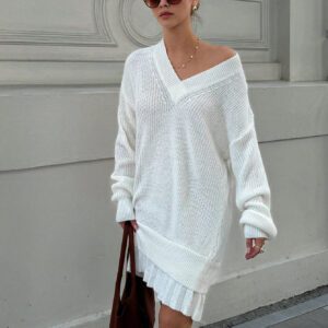 Robe pull plissée détaillée tressée pour femmes