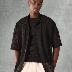 SUMWON Chemise à manches courtes avec dentelle au crochet, coupe regular