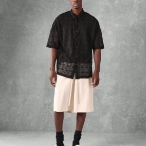 SUMWON Chemise à manches courtes avec dentelle au crochet, coupe regular