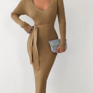 Robe pull ajustée en tricot de couleur unie décontractée pour femmes, automne/hiver