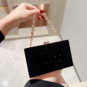Sac de soirée Moonlit EveBag pour femmes en hiver, en velours et chaîne de strass brillants à la mode, parfait pour la discothèque, un banquet, une fête, un bal, une occasion formelle