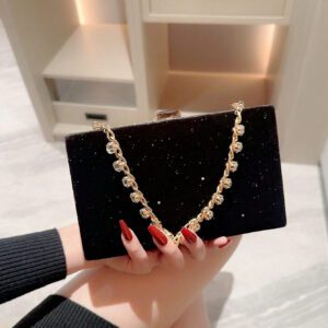 Sac de soirée Moonlit EveBag pour femmes en hiver, en velours et chaîne de strass brillants à la mode, parfait pour la discothèque, un banquet, une fête, un bal, une occasion formelle