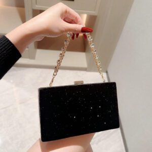 Sac de soirée Moonlit EveBag pour femmes en hiver, en velours et chaîne de strass brillants à la mode, parfait pour la discothèque, un banquet, une fête, un bal, une occasion formelle