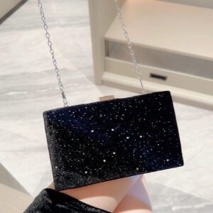 Sac de soirée Moonlit EveBag pour femmes en hiver, en velours et chaîne de strass brillants à la mode, parfait pour la discothèque, un banquet, une fête, un bal, une occasion formelle