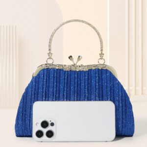 Sac pochette élégant et poignée supérieure pour femme SIIZA bleu, sac pochette scintillant/chic/sac bandoulière chaîne pour soirée/fête/voyage