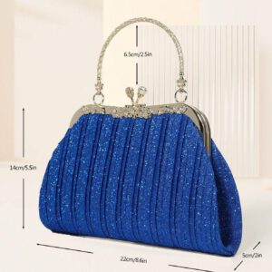 Sac pochette élégant et poignée supérieure pour femme SIIZA bleu, sac pochette scintillant/chic/sac bandoulière chaîne pour soirée/fête/voyage