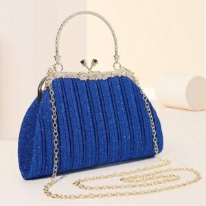 Sac pochette élégant et poignée supérieure pour femme SIIZA bleu, sac pochette scintillant/chic/sac bandoulière chaîne pour soirée/fête/voyage