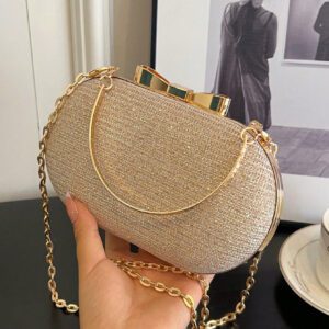 Sac de soirée doré portable glamour et pailleté en métal miniature pour femmes. Sac à main élégant pour mariage, porté à l'épaule