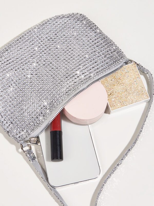 Sac à main à paillettes Vincy avec décoration étincelante en strass, peut être utilisé en bandoulière ou tenu à la main. Sac à main pour femmes à la mode et polyvalent – Image 3