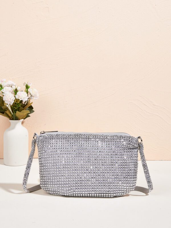 Sac à main à paillettes Vincy avec décoration étincelante en strass, peut être utilisé en bandoulière ou tenu à la main. Sac à main pour femmes à la mode et polyvalent – Image 6