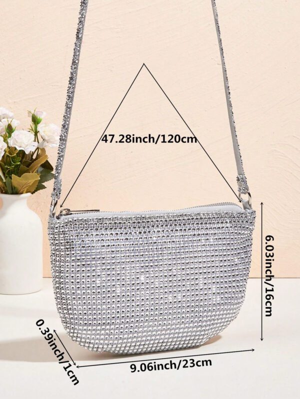 Sac à main à paillettes Vincy avec décoration étincelante en strass, peut être utilisé en bandoulière ou tenu à la main. Sac à main pour femmes à la mode et polyvalent – Image 10