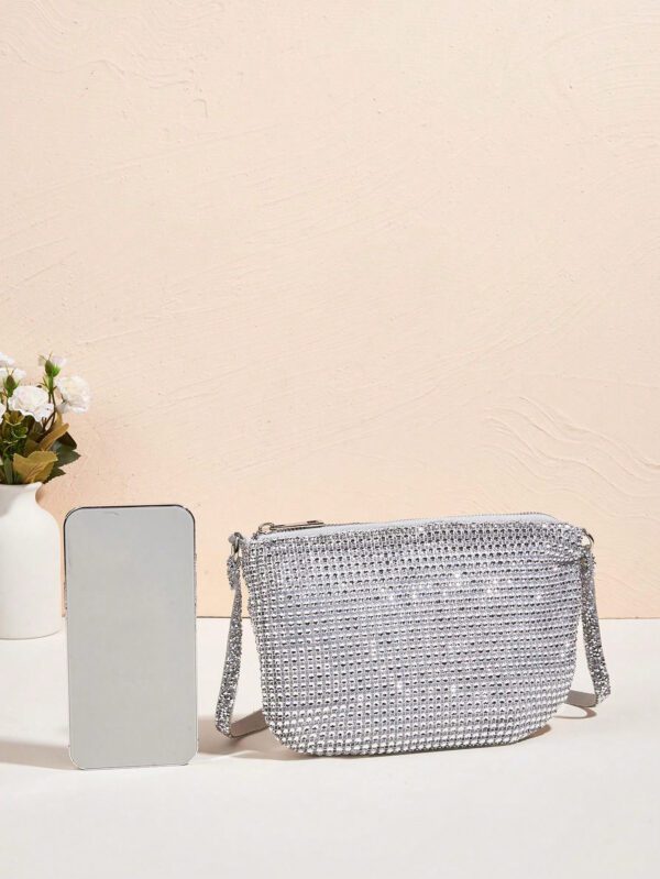 Sac à main à paillettes Vincy avec décoration étincelante en strass, peut être utilisé en bandoulière ou tenu à la main. Sac à main pour femmes à la mode et polyvalent – Image 12