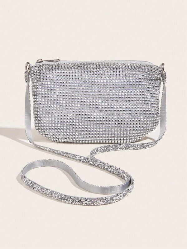 Sac à main à paillettes Vincy avec décoration étincelante en strass, peut être utilisé en bandoulière ou tenu à la main. Sac à main pour femmes à la mode et polyvalent – Image 16