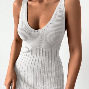 Robe Pull Sans Manches Unicolore Côtelé