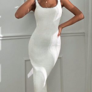 SHEIN Robe pull sans manches moulante pour femmes avec bloc de couleur et encolure carrée