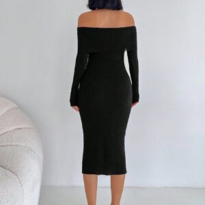 Robe Pull Col Bardot Côtelé