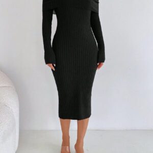Robe Pull Col Bardot Côtelé