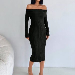 Robe Pull Col Bardot Côtelé