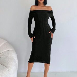 Robe Pull Col Bardot Côtelé