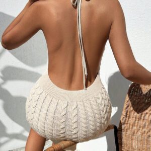 SHEIN Robe Longue En Tricot Pour Femmes Avec Sangle & Design De Collier Halter