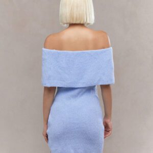 MISSGUIDED Robe moulante mini à volants côtelés, col Bardot, fente à l'ourlet, vêtement d'hiver