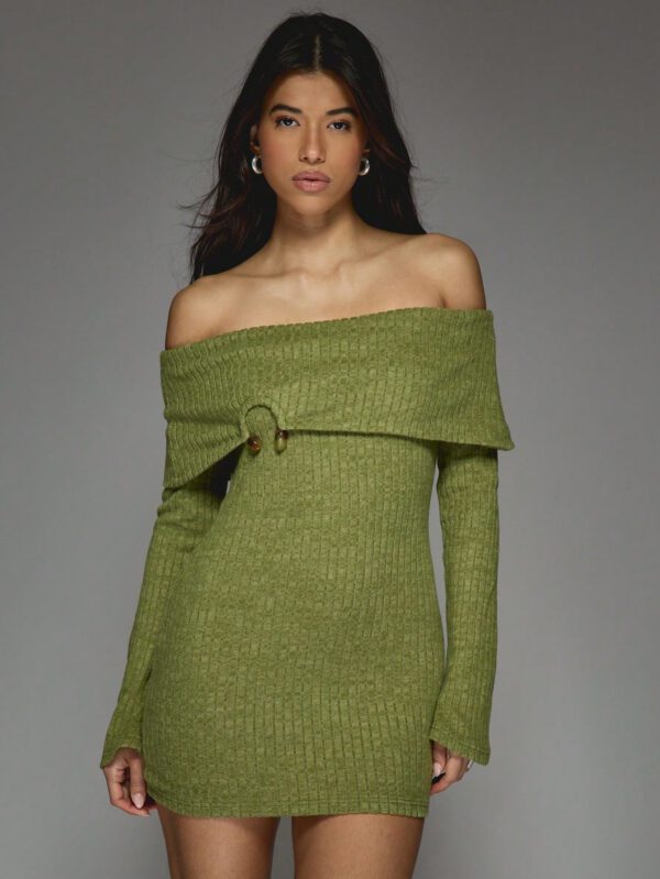 MISSGUIDED Robe moulante mini à manches longues et épaules dénudées avec détails métalliques sur les côtes – Image 9