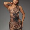 MISSGUIDED Robe moulante mini à une épaule imprimée motif animal