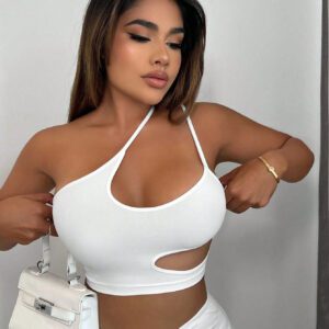 SHEIN SXY Femmes Haut Blanc, Robes Blanches Femmes Haut Blanc, Crop-haut Blanc Tenue Blanche Top Blanc Asymétrique Tube Haut