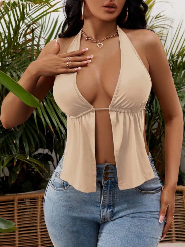 SHEIN SXY Top noir d'été à fente avant, ras-du-cou et nœud d'attache au cou – Image 10