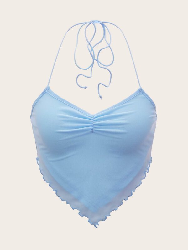 SHEIN ICON Débardeur d'été plissé pour femmes, couleur unie, ourlet asymétrique, col licou, cravate au dos – Image 4