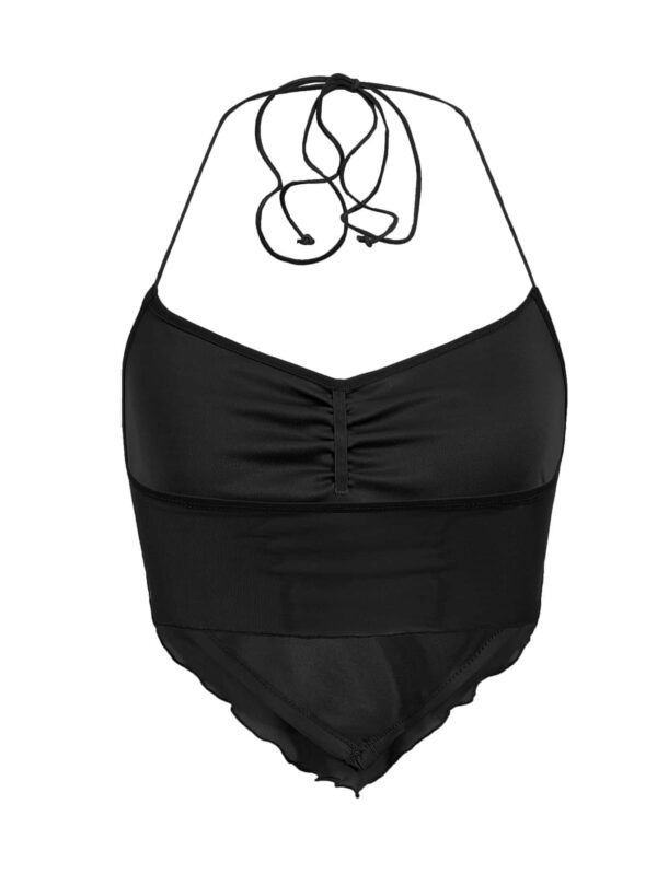 SHEIN ICON Débardeur d'été plissé pour femmes, couleur unie, ourlet asymétrique, col licou, cravate au dos – Image 5